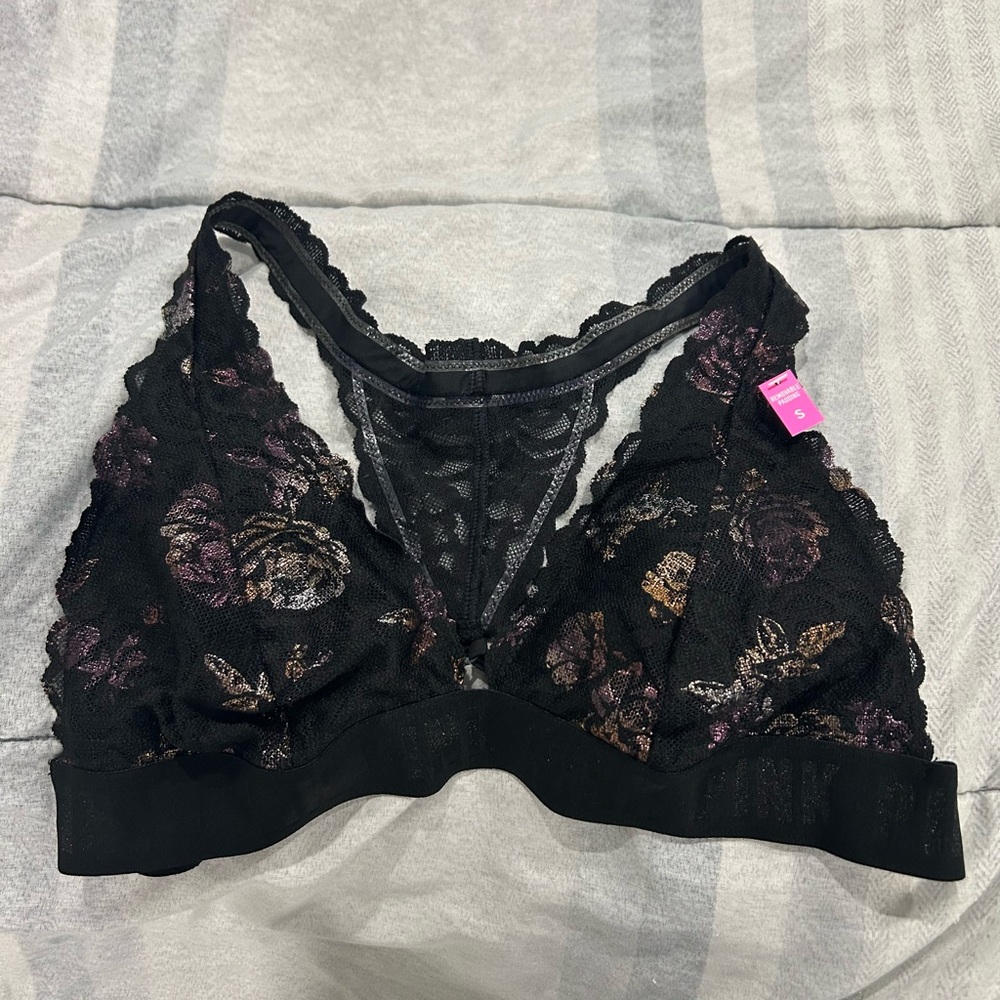 Floral Lace Bralette - Black and Purple